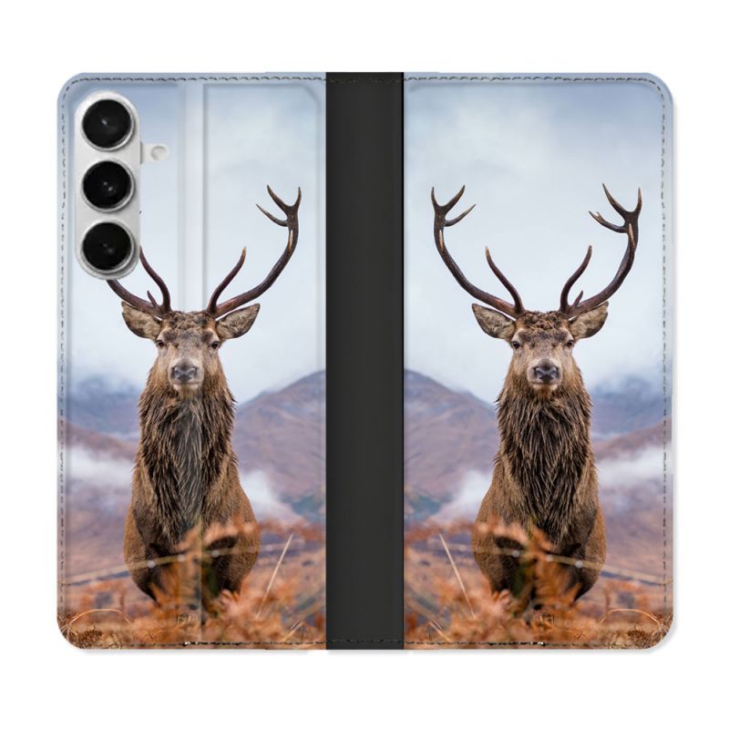 Housse cuir portefeuille Pour Samsung Galaxy S26 Plus Chasse Chevreuil Montagne