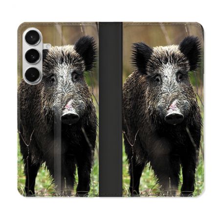 Housse cuir portefeuille Pour Samsung Galaxy S26 Plus Chasse Sanglier bois