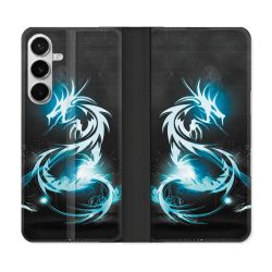 Housse cuir portefeuille Pour Samsung Galaxy S26 Plus Fantastique Dragon Bleu