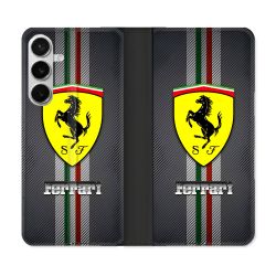 Housse cuir portefeuille Pour Samsung Galaxy S26 Plus Ferrari Carbone