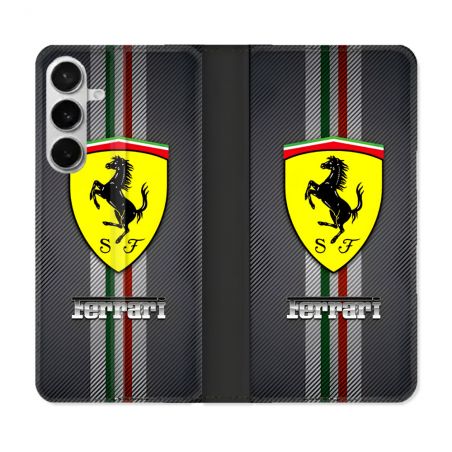 Housse cuir portefeuille Pour Samsung Galaxy S26 Plus Ferrari Carbone