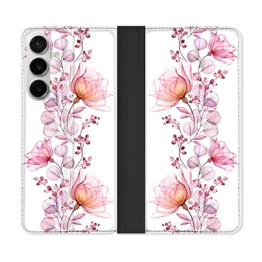 Housse cuir portefeuille Pour Samsung Galaxy S26 Plus Fleur Eclosion