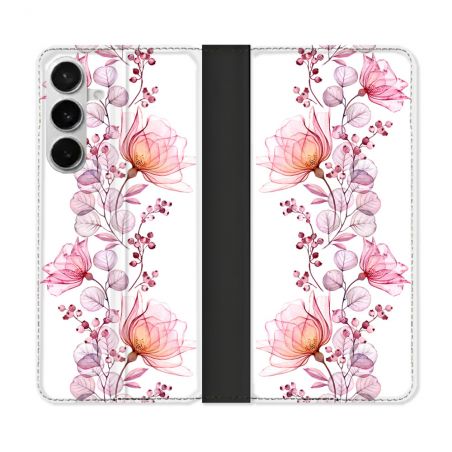 Housse cuir portefeuille Pour Samsung Galaxy S26 Plus Fleur Eclosion