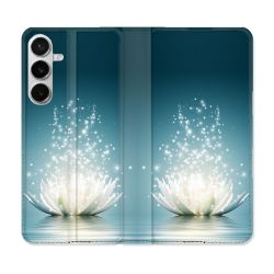 Housse cuir portefeuille Pour Samsung Galaxy S26 Plus Fleur Lotus Blanc