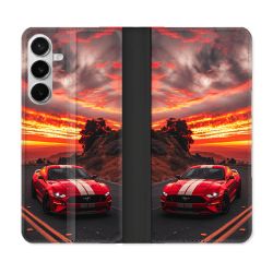 Housse cuir portefeuille Pour Samsung Galaxy S26 Plus Ford Mustang GT500 Rouge