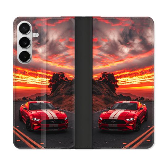 Housse cuir portefeuille Pour Samsung Galaxy S26 Plus Ford Mustang GT500 Rouge