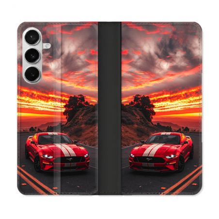 Housse cuir portefeuille Pour Samsung Galaxy S26 Plus Ford Mustang GT500 Rouge