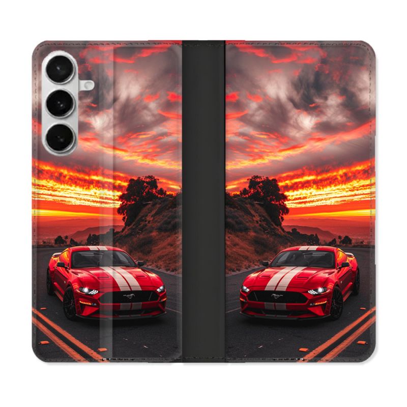 Housse cuir portefeuille Pour Samsung Galaxy S26 Plus Ford Mustang GT500 Rouge
