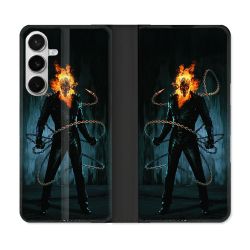 Housse cuir portefeuille Pour Samsung Galaxy S26 Plus Ghost Rider
