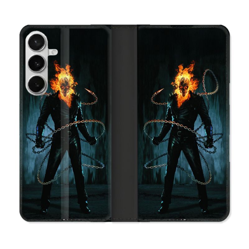 Housse cuir portefeuille Pour Samsung Galaxy S26 Plus Ghost Rider