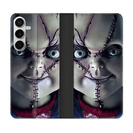 Housse cuir portefeuille Pour Samsung Galaxy S26 Plus Horreur Chucky Cicatrice