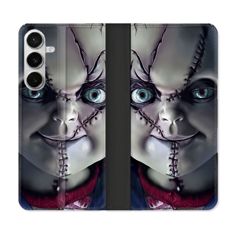 Housse cuir portefeuille Pour Samsung Galaxy S26 Plus Horreur Chucky Cicatrice