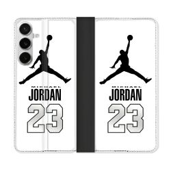 Housse cuir portefeuille Pour Samsung Galaxy S26 Plus Jordan 23 Blanc