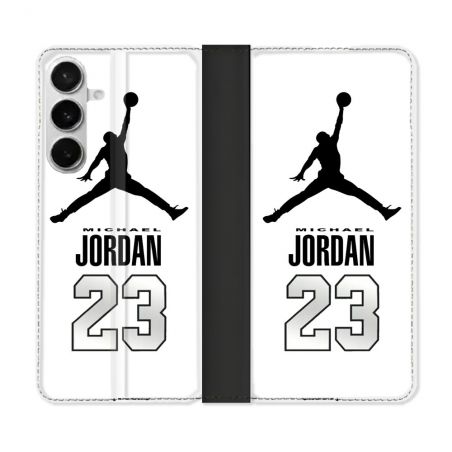 Housse cuir portefeuille Pour Samsung Galaxy S26 Plus Jordan 23 Blanc