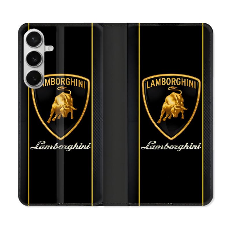 Housse cuir portefeuille Pour Samsung Galaxy S26 Plus Lamborghini Carbone
