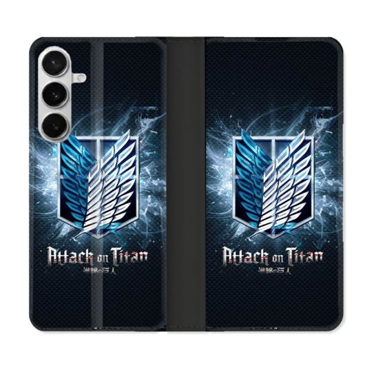 Housse cuir portefeuille Pour Samsung Galaxy S26 Plus Manga Attaque Titans Noir