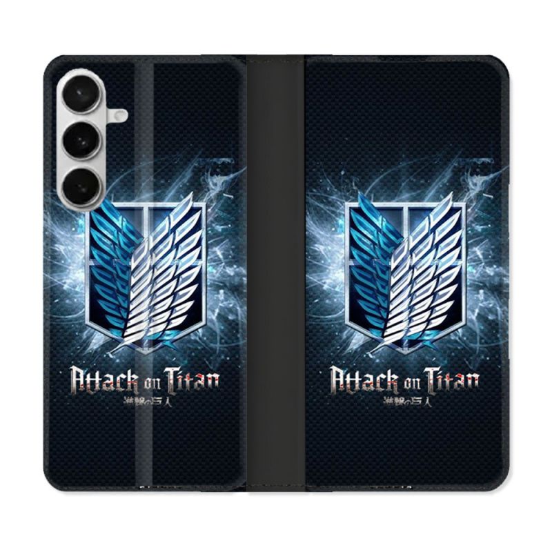 Housse cuir portefeuille Pour Samsung Galaxy S26 Plus Manga Attaque Titans Noir