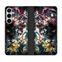 Housse cuir portefeuille Pour Samsung Galaxy S26 Plus Manga Demon Slayer Groupe