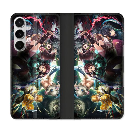 Housse cuir portefeuille Pour Samsung Galaxy S26 Plus Manga Demon Slayer Groupe