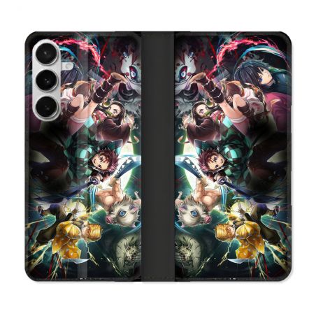 Housse cuir portefeuille Pour Samsung Galaxy S26 Plus Manga Demon Slayer Groupe