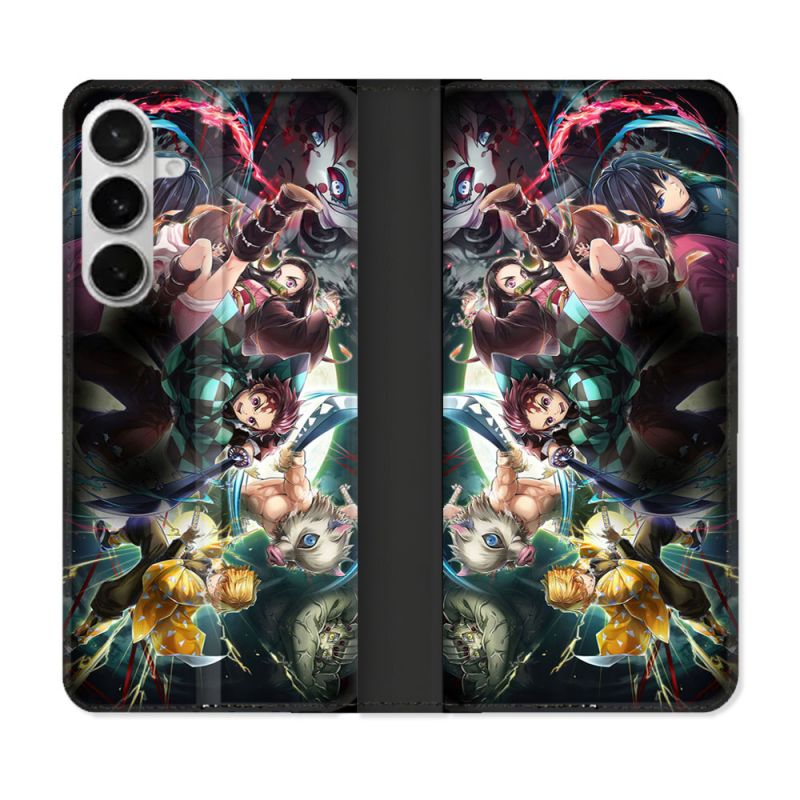 Housse cuir portefeuille Pour Samsung Galaxy S26 Plus Manga Demon Slayer Groupe