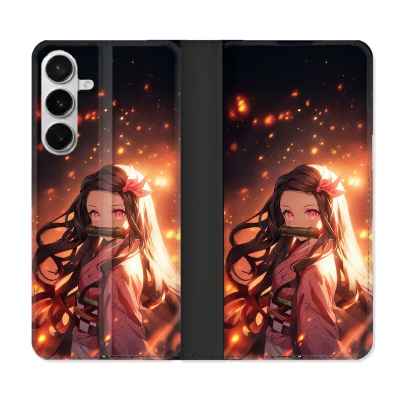 Housse cuir portefeuille Pour Samsung Galaxy S26 Plus Manga Demon Slayer Nezuko Rose