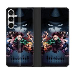 Housse cuir portefeuille Pour Samsung Galaxy S26 Plus Manga Demon Slayer Noir