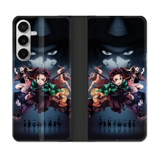 Housse cuir portefeuille Pour Samsung Galaxy S26 Plus Manga Demon Slayer Noir
