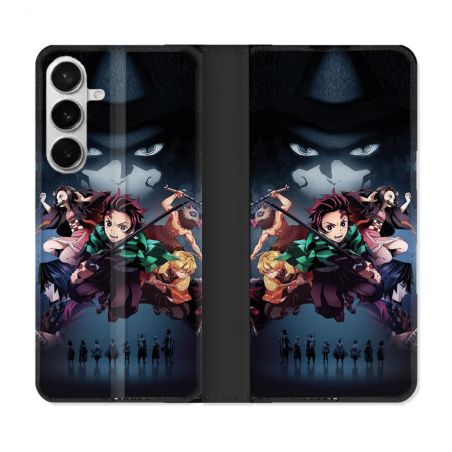Housse cuir portefeuille Pour Samsung Galaxy S26 Plus Manga Demon Slayer Noir