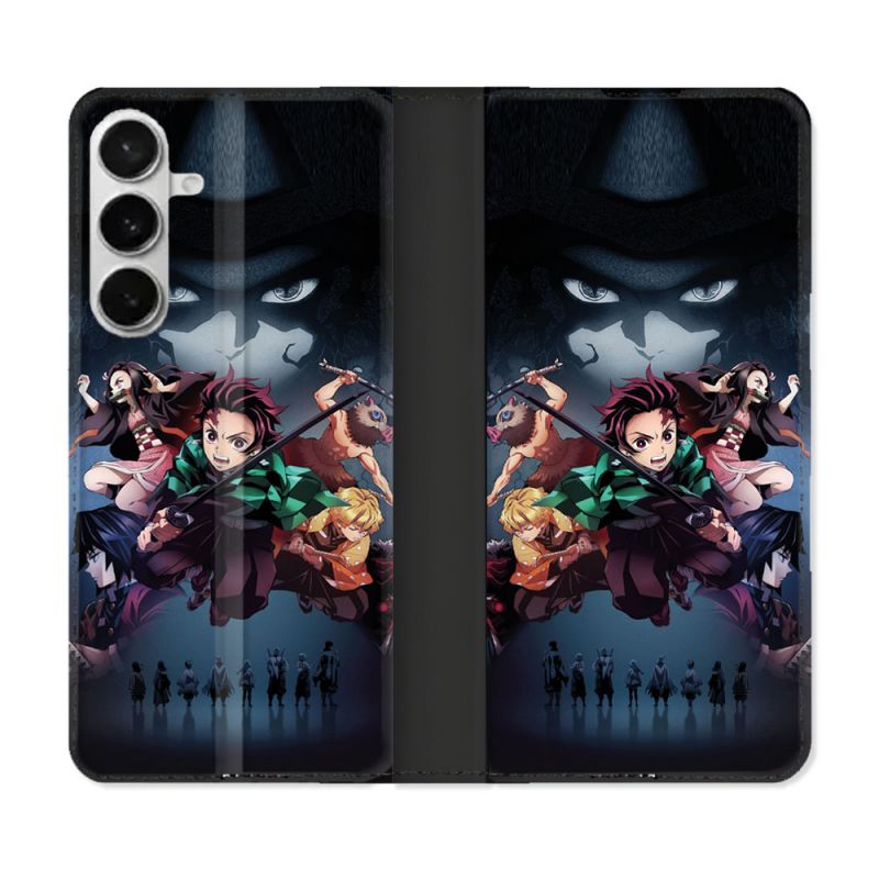 Housse cuir portefeuille Pour Samsung Galaxy S26 Plus Manga Demon Slayer Noir