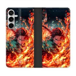 Housse cuir portefeuille Pour Samsung Galaxy S26 Plus Manga Demon Slayer Tanjiro Feu