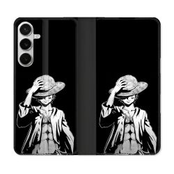 Housse cuir portefeuille Pour Samsung Galaxy S26 Plus Manga One Piece Luffy Noir