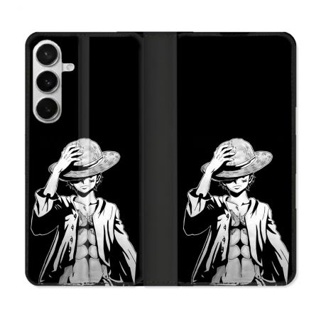 Housse cuir portefeuille Pour Samsung Galaxy S26 Plus Manga One Piece Luffy Noir