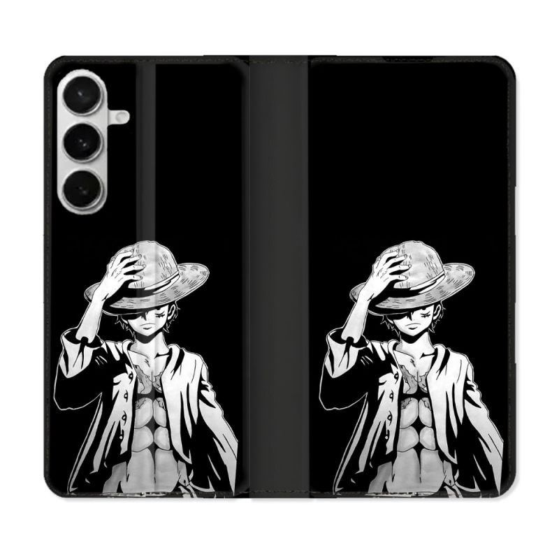 Housse cuir portefeuille Pour Samsung Galaxy S26 Plus Manga One Piece Luffy Noir