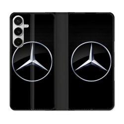 Housse cuir portefeuille Pour Samsung Galaxy S26 Plus Mercedes Carbone