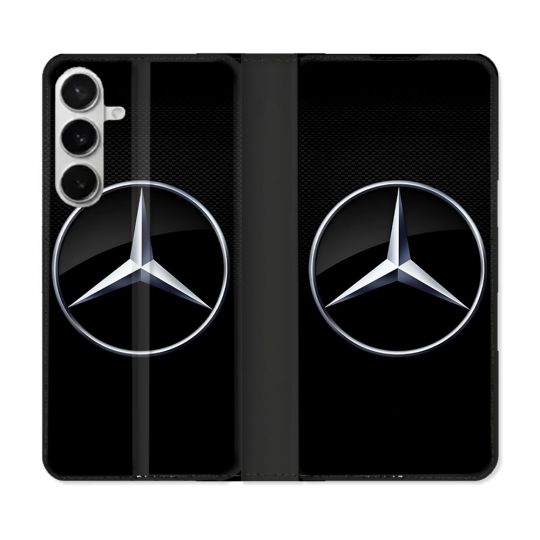 Housse cuir portefeuille Pour Samsung Galaxy S26 Plus Mercedes Carbone