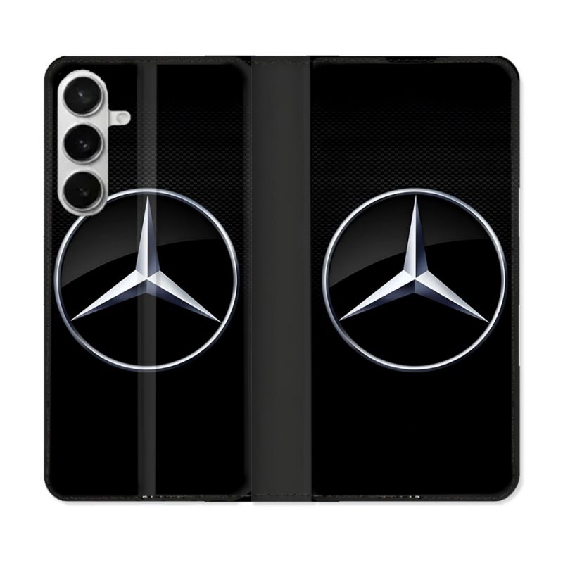 Housse cuir portefeuille Pour Samsung Galaxy S26 Plus Mercedes Carbone