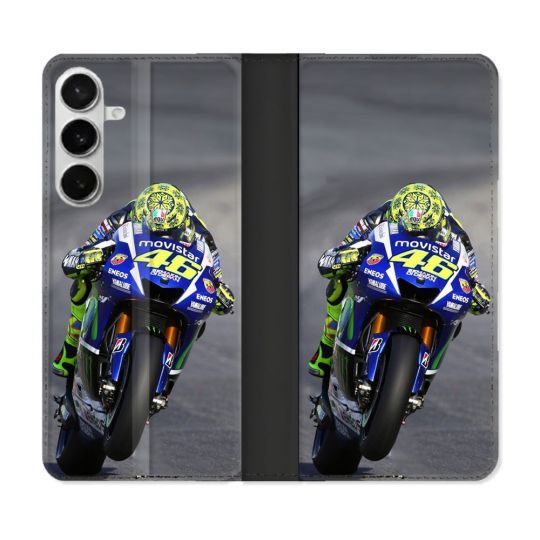 Housse cuir portefeuille Pour Samsung Galaxy S26 Plus Moto Course GP Wheeling 46