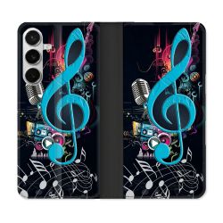 Housse cuir portefeuille Pour Samsung Galaxy S26 Plus Musique Cle Sol Bleu