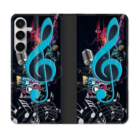 Housse cuir portefeuille Pour Samsung Galaxy S26 Plus Musique Cle Sol Bleu