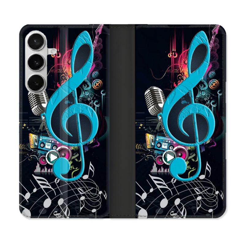 Housse cuir portefeuille Pour Samsung Galaxy S26 Plus Musique Cle Sol Bleu