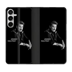 Housse cuir portefeuille Pour Samsung Galaxy S26 Plus Musique Johnny Hallyday Noir