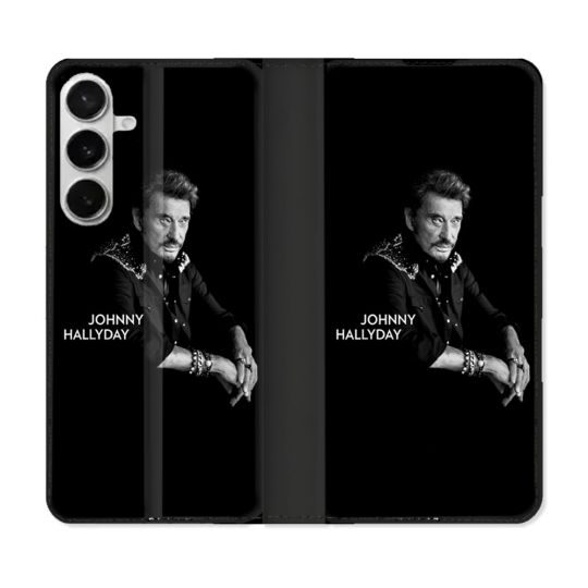 Housse cuir portefeuille Pour Samsung Galaxy S26 Plus Musique Johnny Hallyday Noir