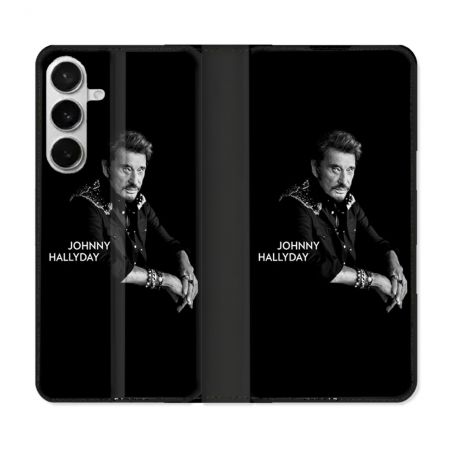 Housse cuir portefeuille Pour Samsung Galaxy S26 Plus Musique Johnny Hallyday Noir
