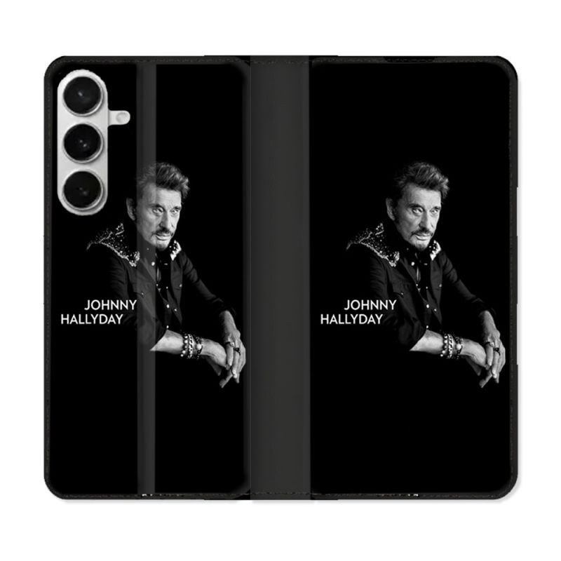 Housse cuir portefeuille Pour Samsung Galaxy S26 Plus Musique Johnny Hallyday Noir