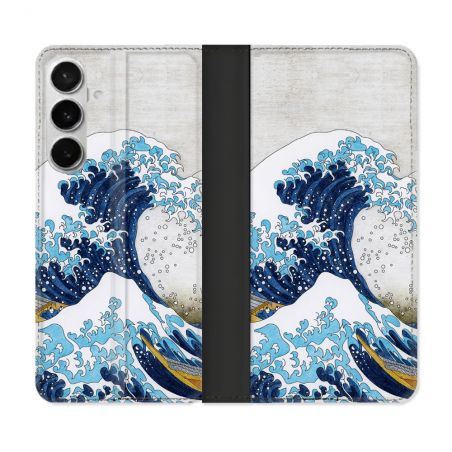 Housse cuir portefeuille Pour Samsung Galaxy S26 Plus Peinture La Grande Vague