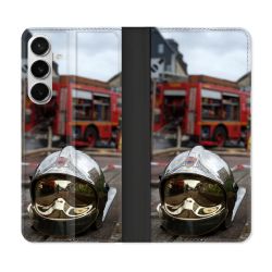 Housse cuir portefeuille Pour Samsung Galaxy S26 Plus Pompier Casque Camion