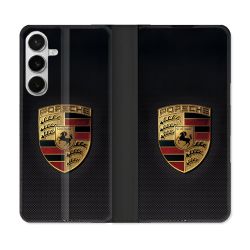 Housse cuir portefeuille Pour Samsung Galaxy S26 Plus Porsche Carbone