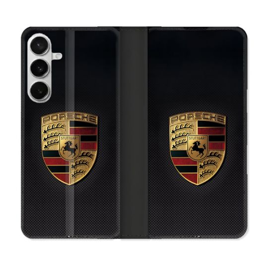 Housse cuir portefeuille Pour Samsung Galaxy S26 Plus Porsche Carbone