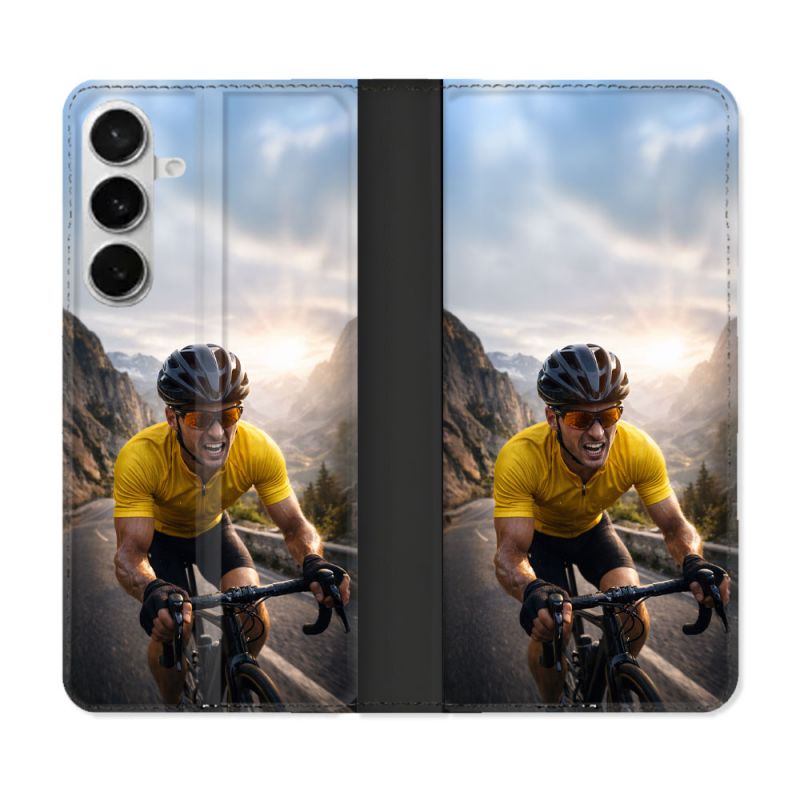 Housse cuir portefeuille Pour Samsung Galaxy S26 Plus Sport Cyclisme Maillot Jaune